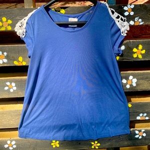 Blue, lacy shoulders, size small